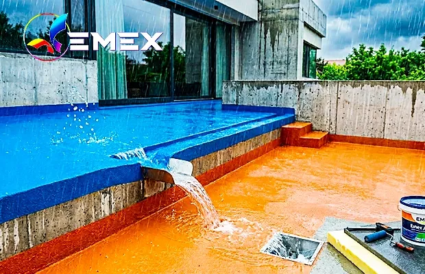 Impermeabilizare profesională Emex AQ Bar Vopsea hidroizolantă elastică aplicată pe beton